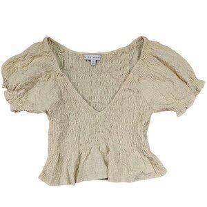 Miou Muse Crop Top Womens S Ivory Ruched Milkmaid Fairycore Cottagecore BohoChic